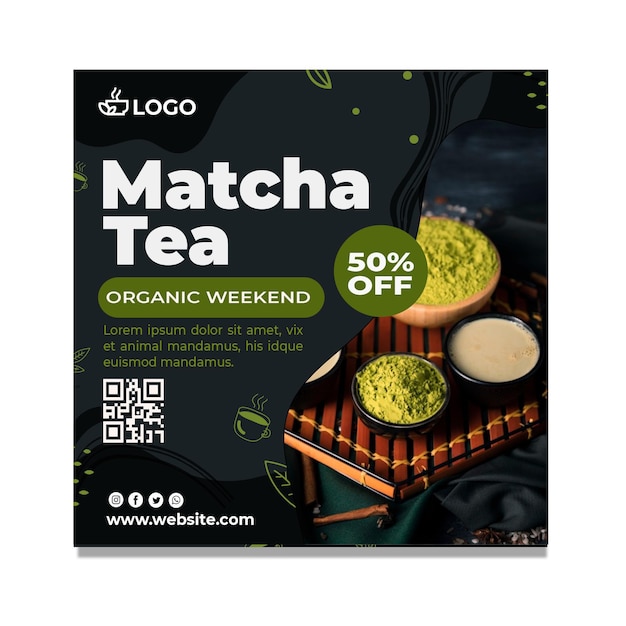 Matcha tea square flyer template