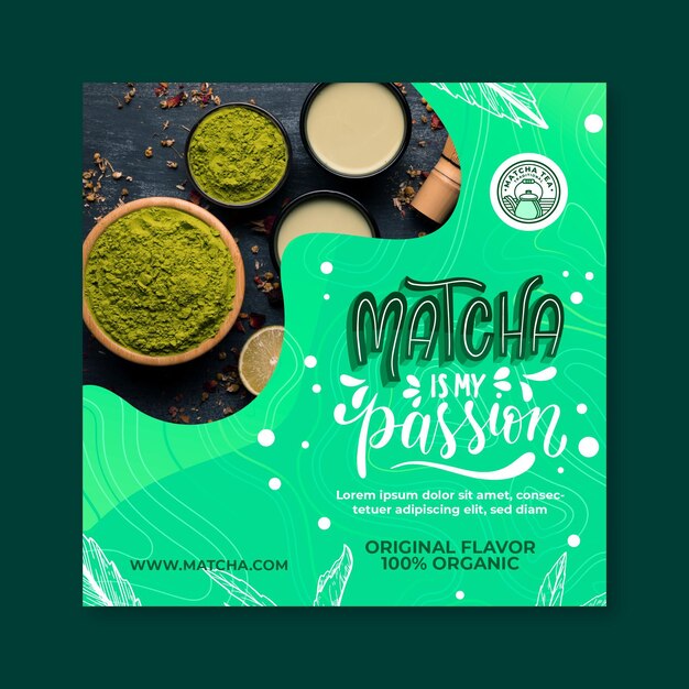 Free vector matcha tea squared flyer