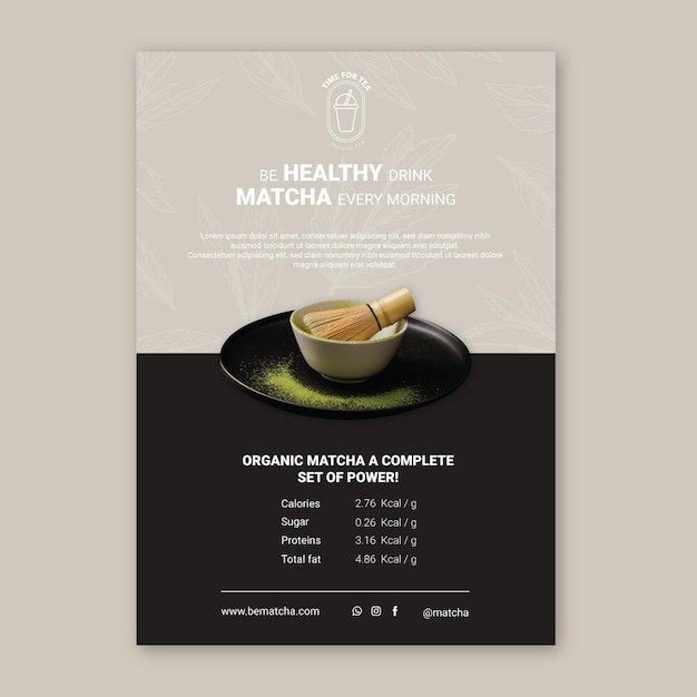 Modello di volantino verticale di tè matcha