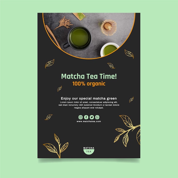 Vettore gratuito modello di volantino verticale di tè matcha