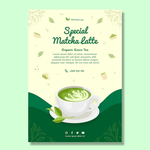 Matcha tea vertical flyer template