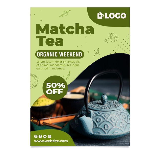 Free vector matcha tea vertical flyer with discount