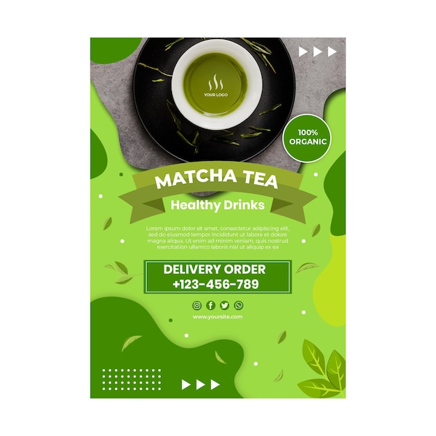 Matcha tea vertical poster template