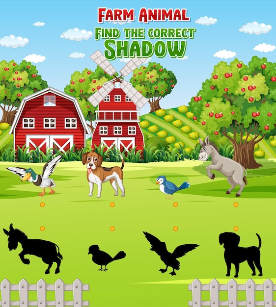 Matching Farm animal shadow worksheet