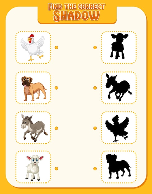 Free vector matching farm animal shadow worksheet