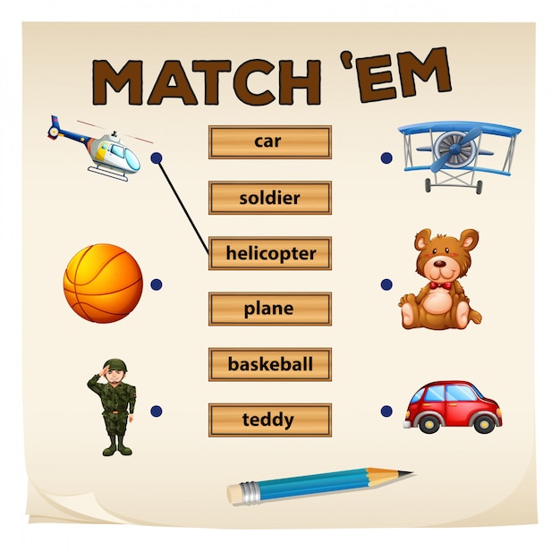 Free vector matching game objects and words