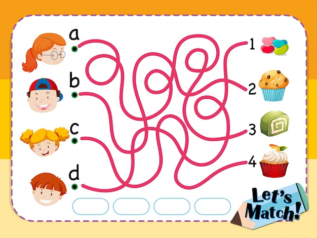 Matching game template with kids and desserts