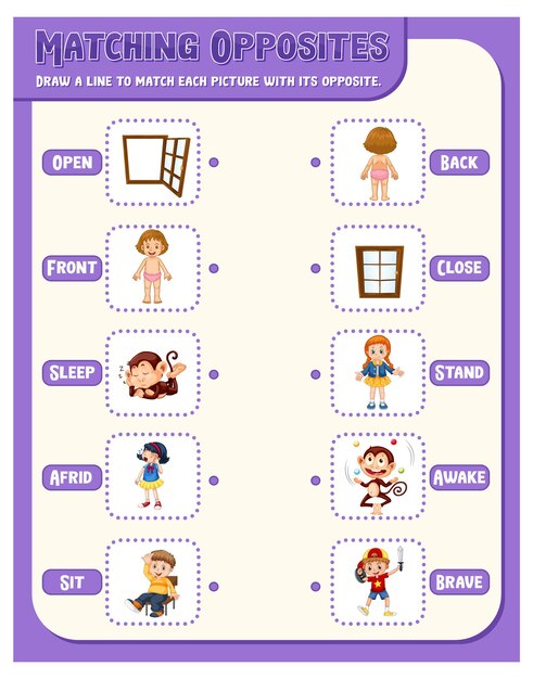 matching opposite words worksheet template