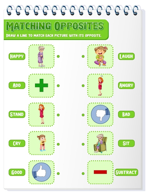 Matching opposite words worksheet template