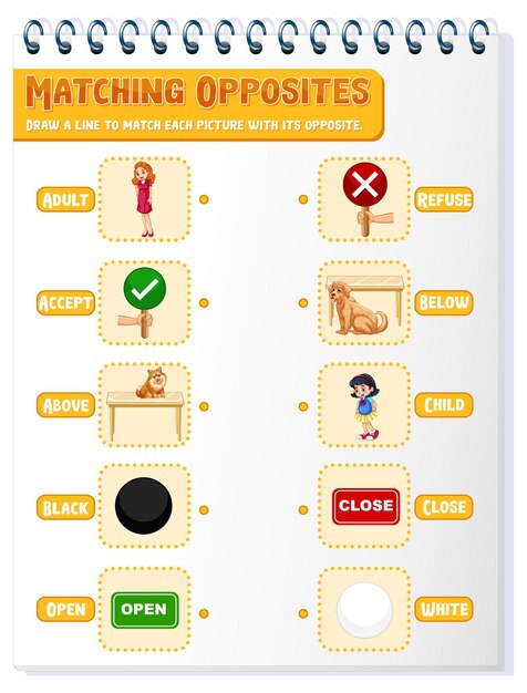 Matching opposite words worksheet template