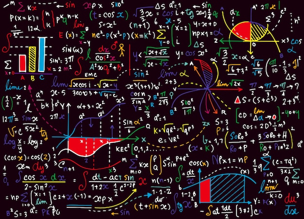 Математическое образование векторного шаблона с рукописными формулами Premium векторы