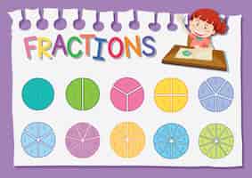 Free vector math fraction education worksheet