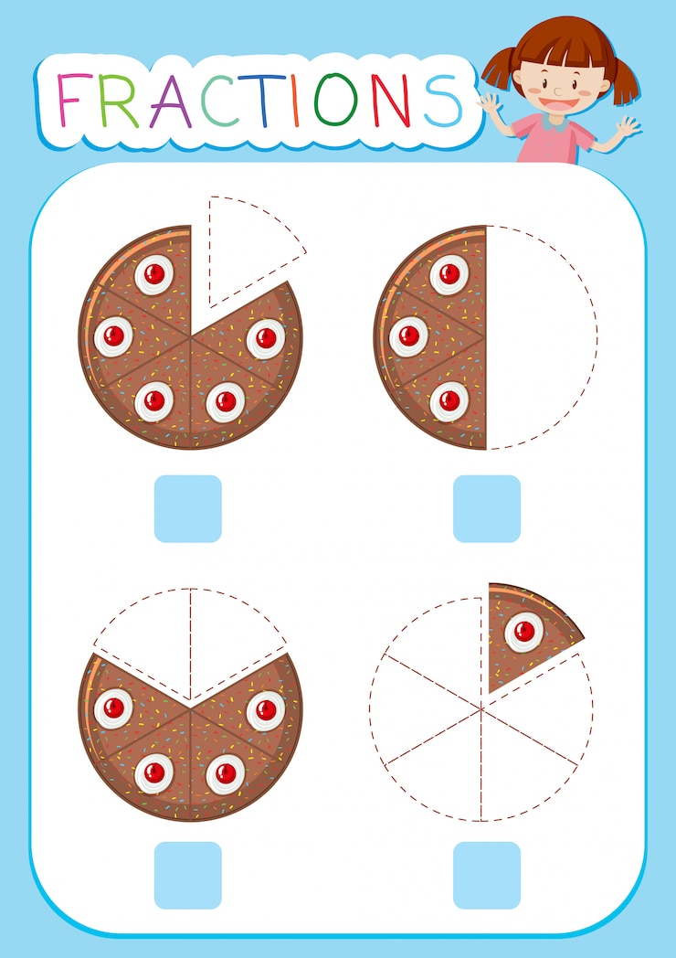 Free Vector math fractions worksheet cake theme