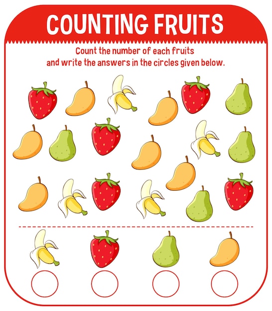 Math game template with counting fruits