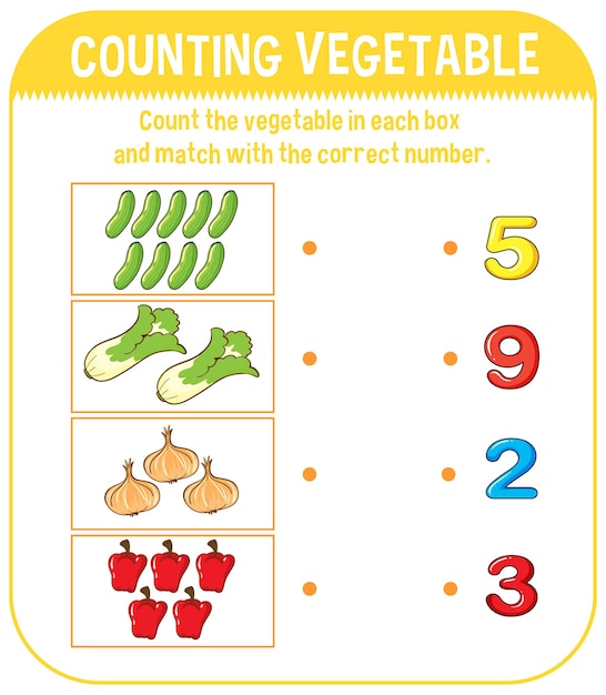 Math game template with counting vegetable