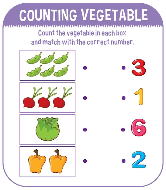 Free vector math game template with counting vegetable