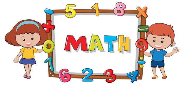 Free Vector math word on board with cartoon kids
