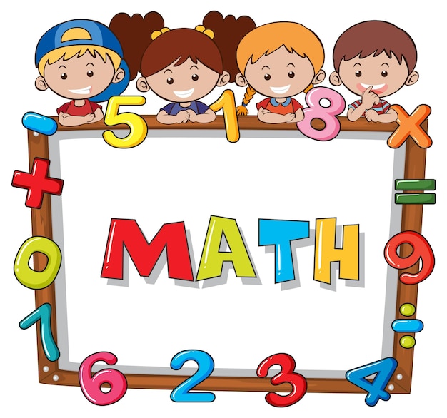 漫画の子供たちと一緒にボード上の数学の言葉