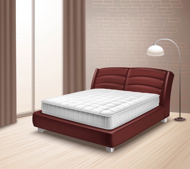 Бесплатное векторное изображение Кровать матраса в домашнем интерьере