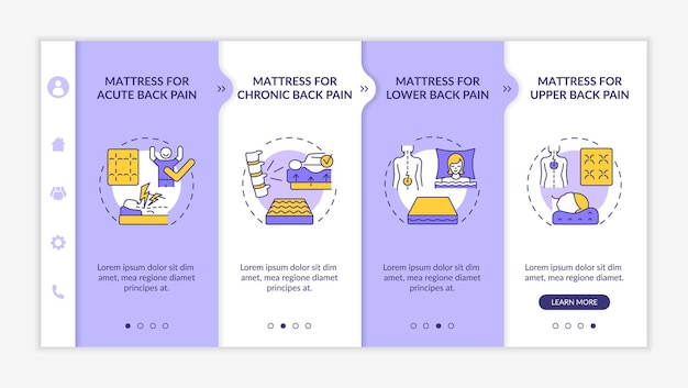 Mattresses for back pain onboarding vector template