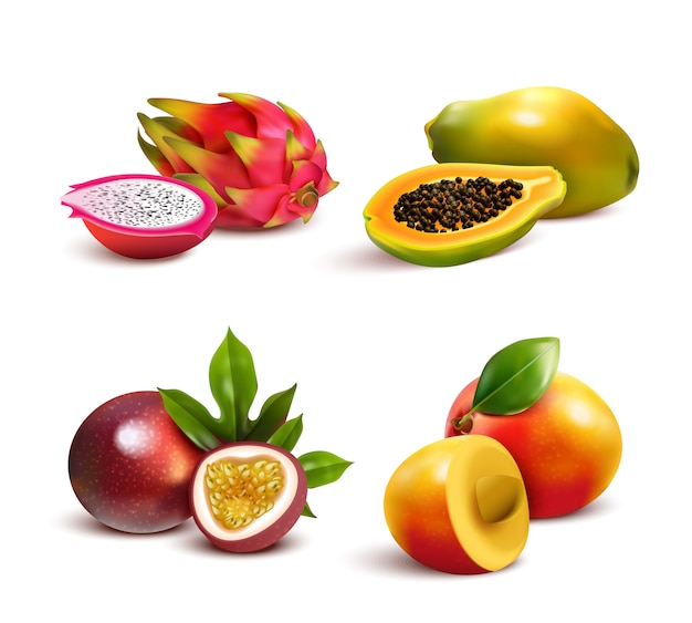 Набор зрелых тропических фруктов