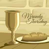 Free vector maundy thursday illustration with wine and bread