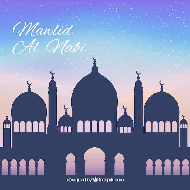 Free vector mawlid background of mosque silhouette