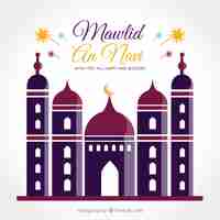 Free vector mawlid background with mosque in flat design