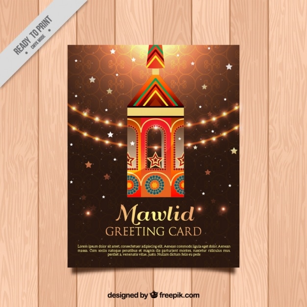 Mawlid card with lantern in flat design