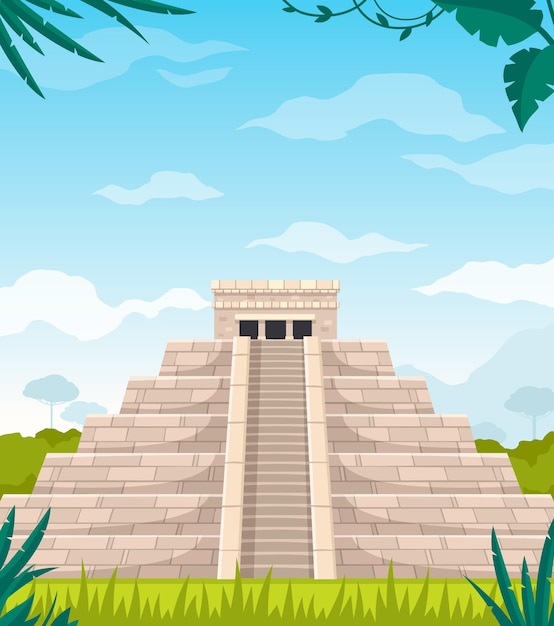 Illustrazione del fumetto di architettura della cultura della civiltà maya