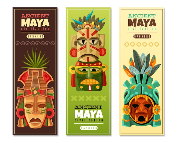 Free vector maya civilization vertical banners