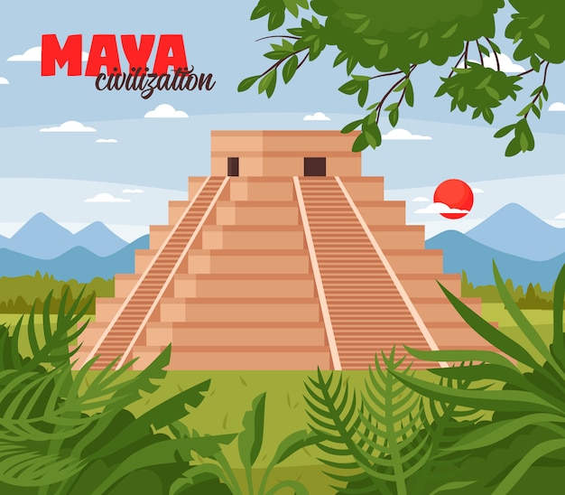 Maya pyramids doodle background