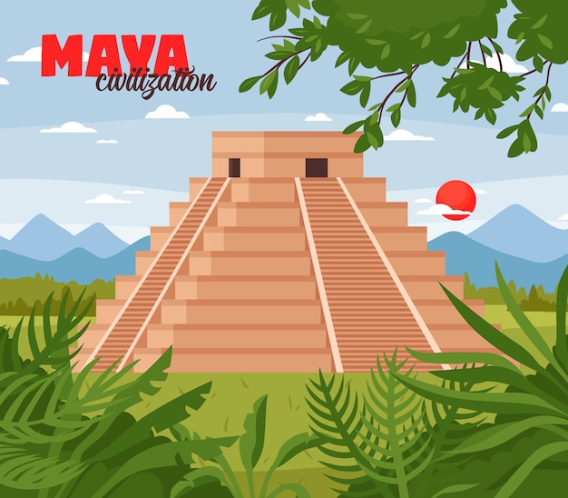 Maya Pyramids Doodle Background