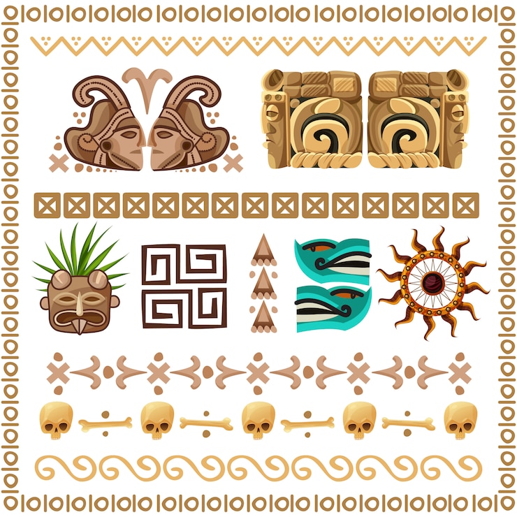 Free Vector mayan ornaments and patterns cartoon set