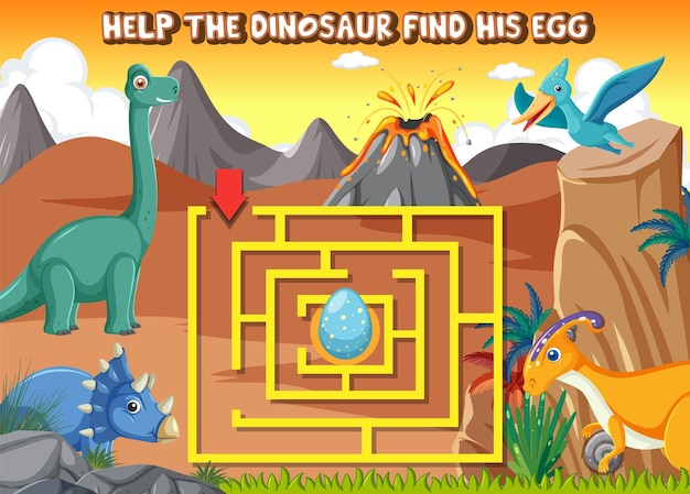 Free vector maze game in dinosaur theme