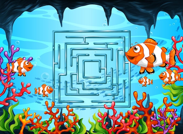 Maze game in the underwater theme template