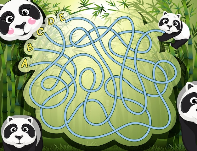 Gioco del labirinto con panda e bambù