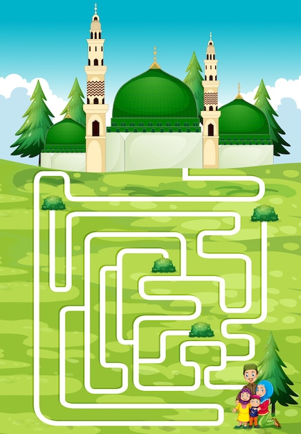 Vettore gratuito gioco del labirinto con persone e moschea