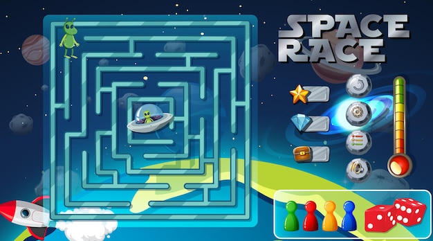 Vettore gratuito gioco del labirinto con modello di tema spaziale