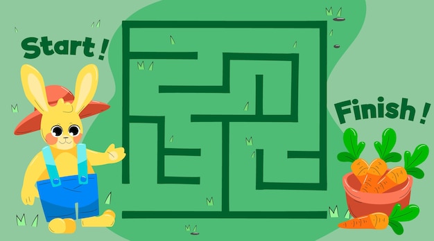 Free vector maze for kids with bunny and carrots