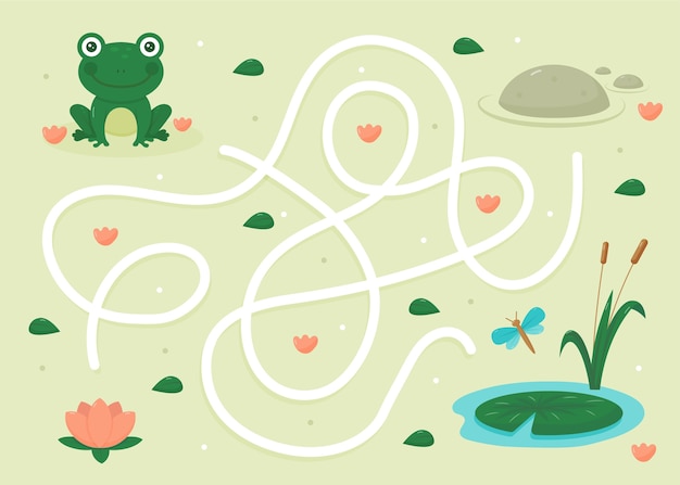 Free vector maze for kids with frog
