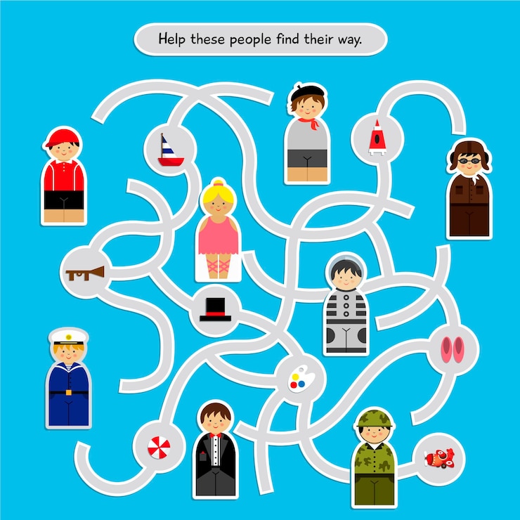 Free Vector maze for kids with people illustrations