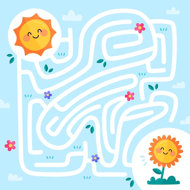 Free vector maze for kids with sun and plant