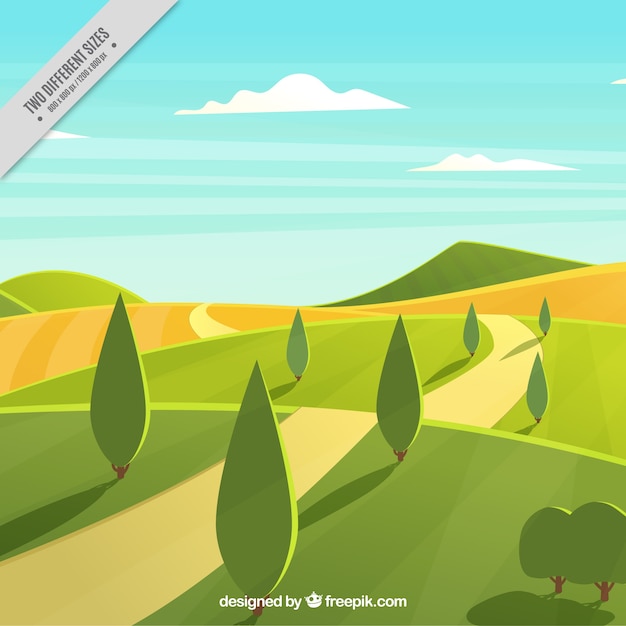 Free vector meadow background with trees on a sunny day