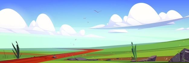 Free vector meadows fields with green grass and road