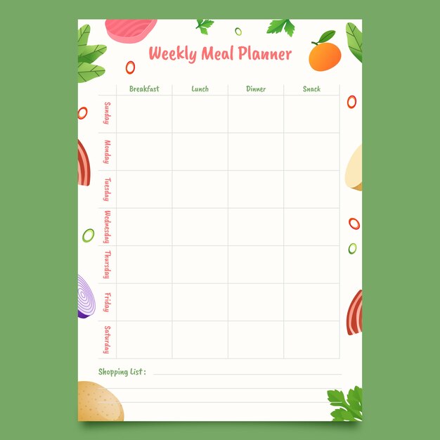 Meal planner template with food illustration