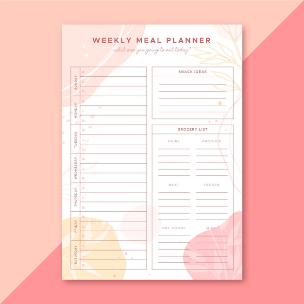 Free vector meal planner template