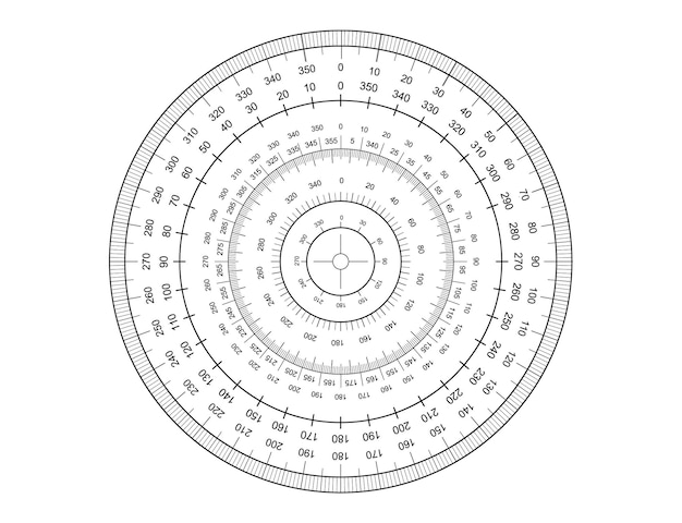 Измерение шаблонов кругов, выделенных на белом фоне, 360 градусов, круг с линиями Круглый вектор метра