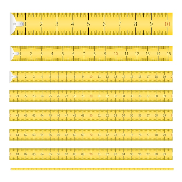 Free vector measuring tape with inch and metric scales set