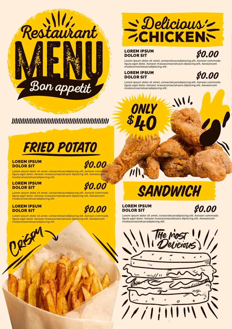 Free Vector meat and chips digital vertical restaurant menu